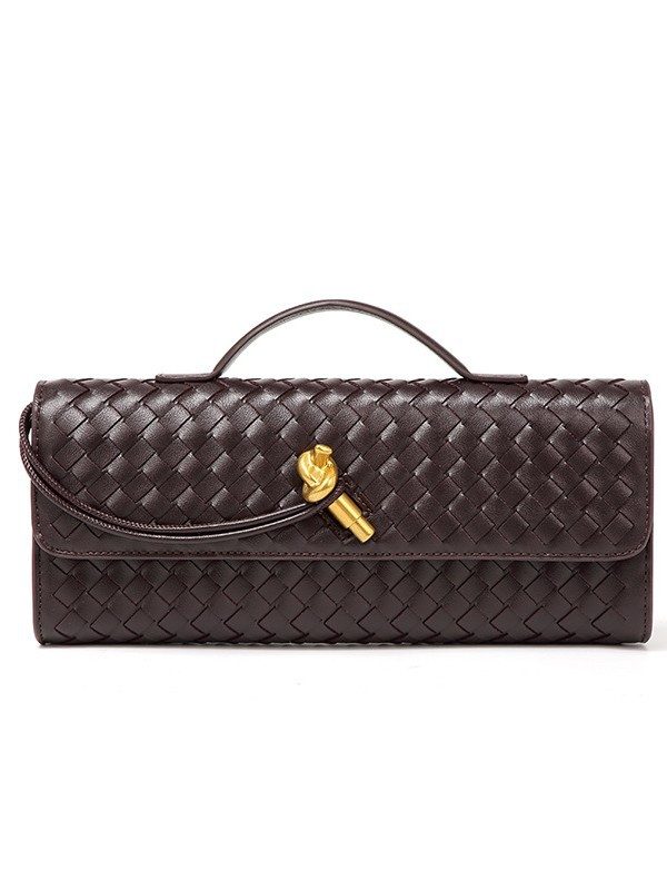 Artisan Woven Horizontal Crossbody Evening Bag in Black — detail close-up