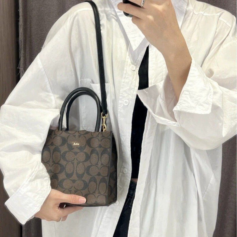 Cally Mini Monogram Tote in Monogram Black — back view