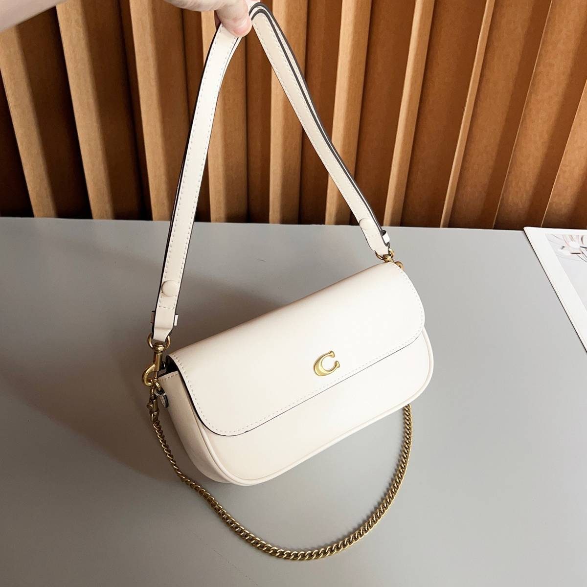 Chain Strap Vintage Monogram Baguette Bag in Brown Monogram — back view