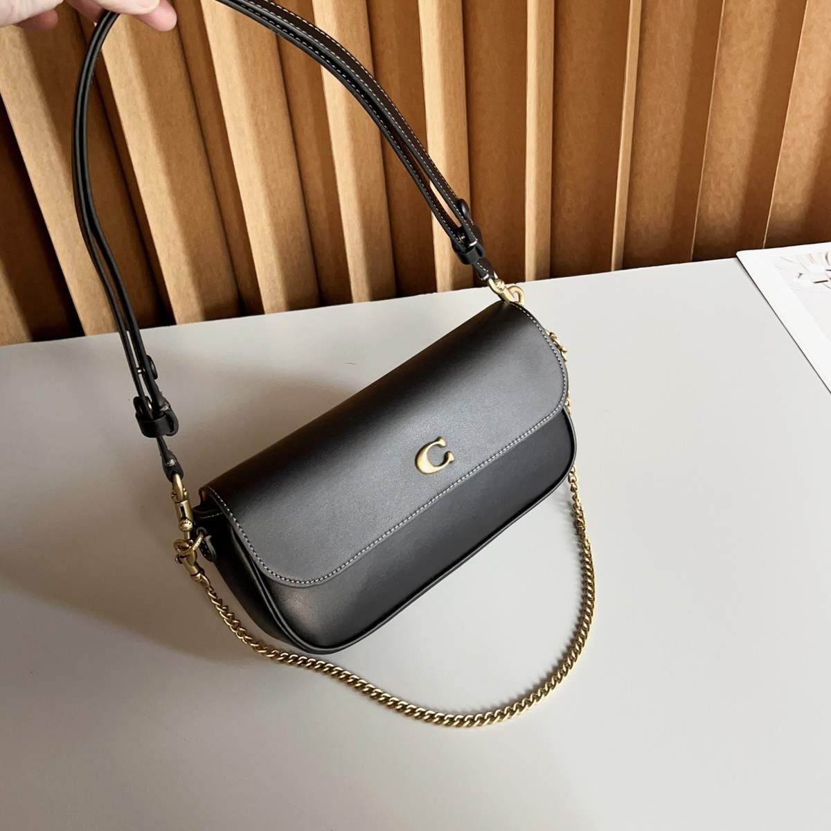 Chain Strap Vintage Monogram Baguette Bag in Brown Monogram — interior view