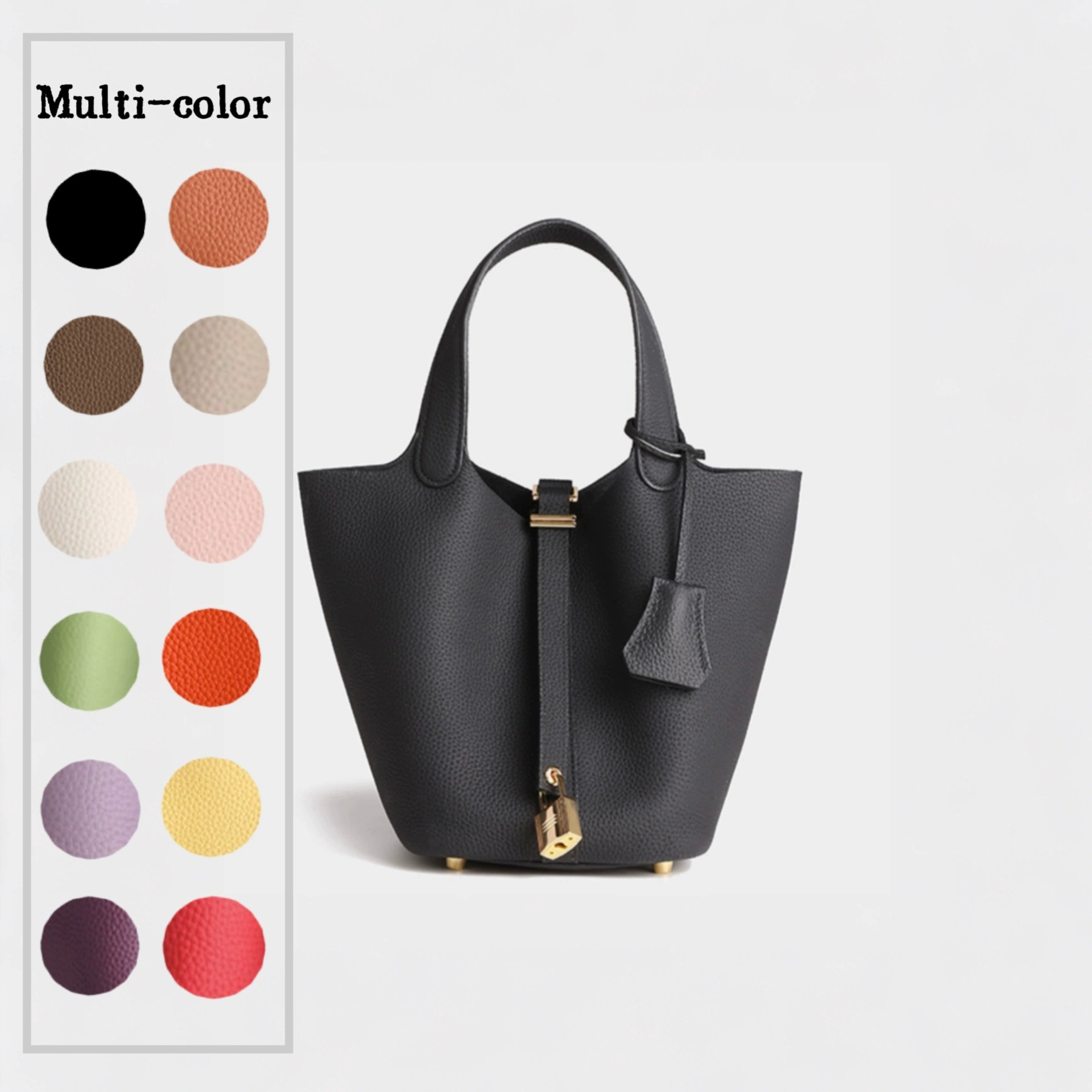 Classic Cowhide Bucket Bag in Orange — front view