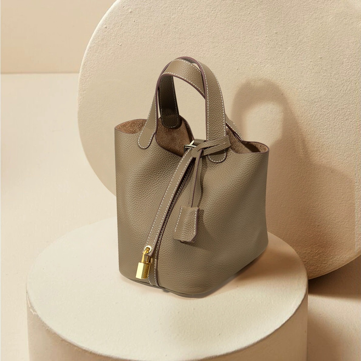 Classic Cowhide Bucket Bag in Orange — side angle
