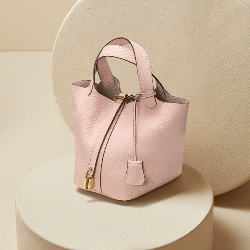 Classic Cowhide Bucket Bag in Orange — back view