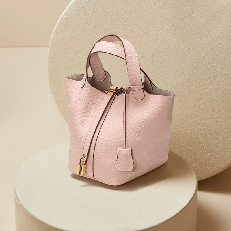 Classic Cowhide Bucket Bag in Orange — back view