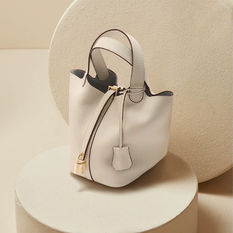 Classic Cowhide Bucket Bag in Orange — interior view