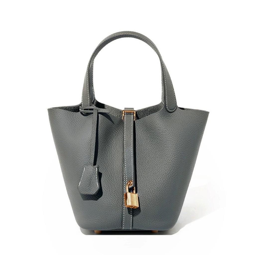 Cowhide Bucket Bag in Orange — interior view