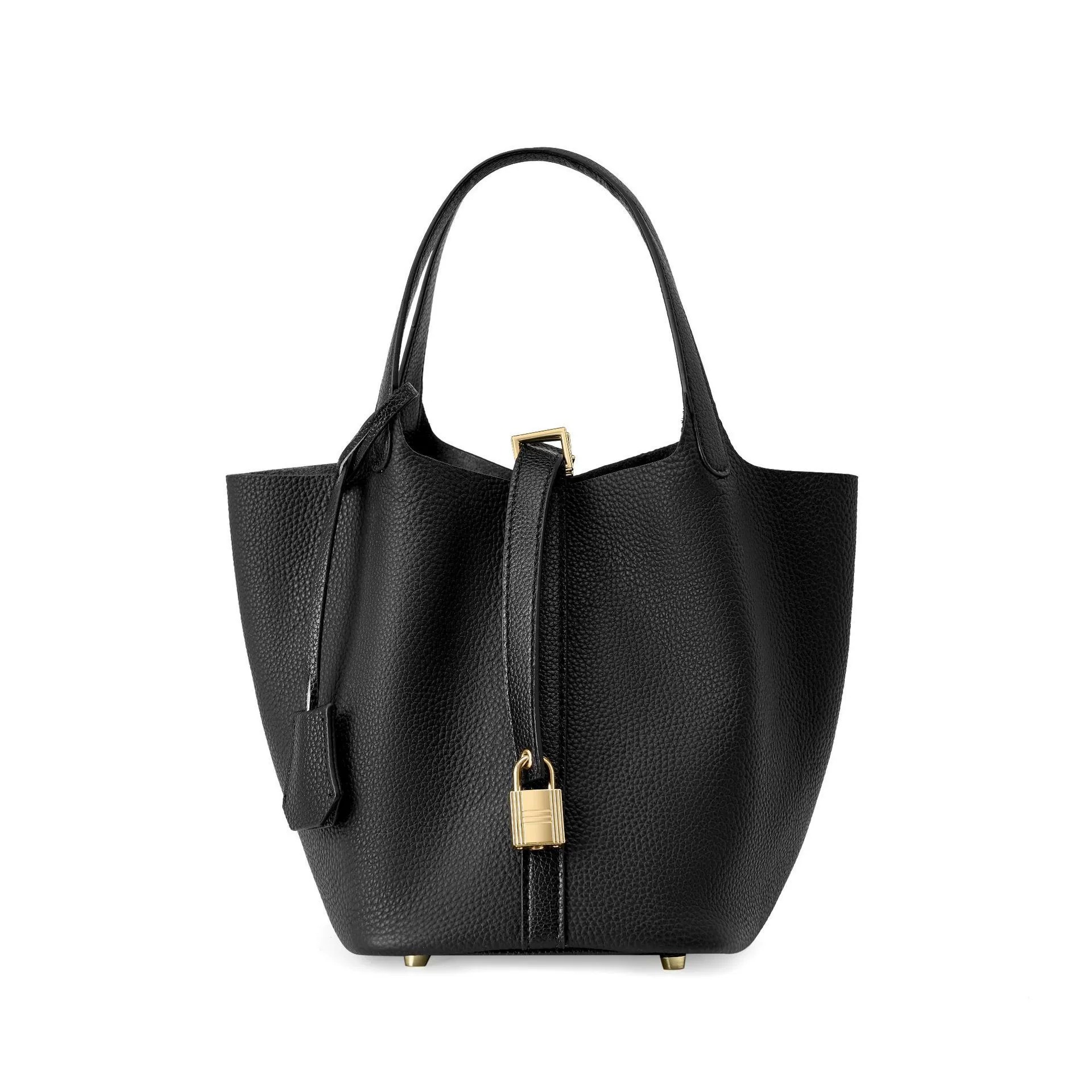 Cowhide Bucket Bag in Orange — styling photo