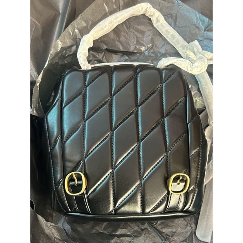 Cowhide Quilted Chain-Strap Shoulder Bag in Classic — back view