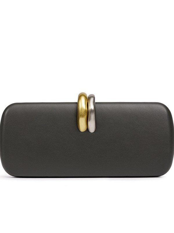 Elegant Evening Clutch with Chain Strap in Black — front view