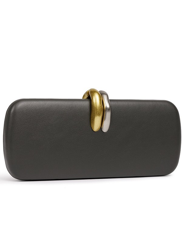 Elegant Evening Clutch with Chain Strap in Black — side angle