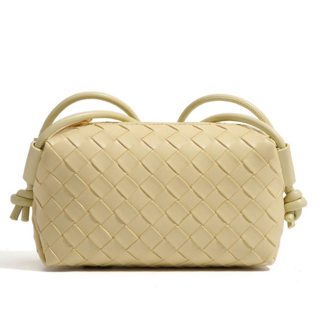 Embossed Woven Mini Square Crossbody Bag in Black — side angle
