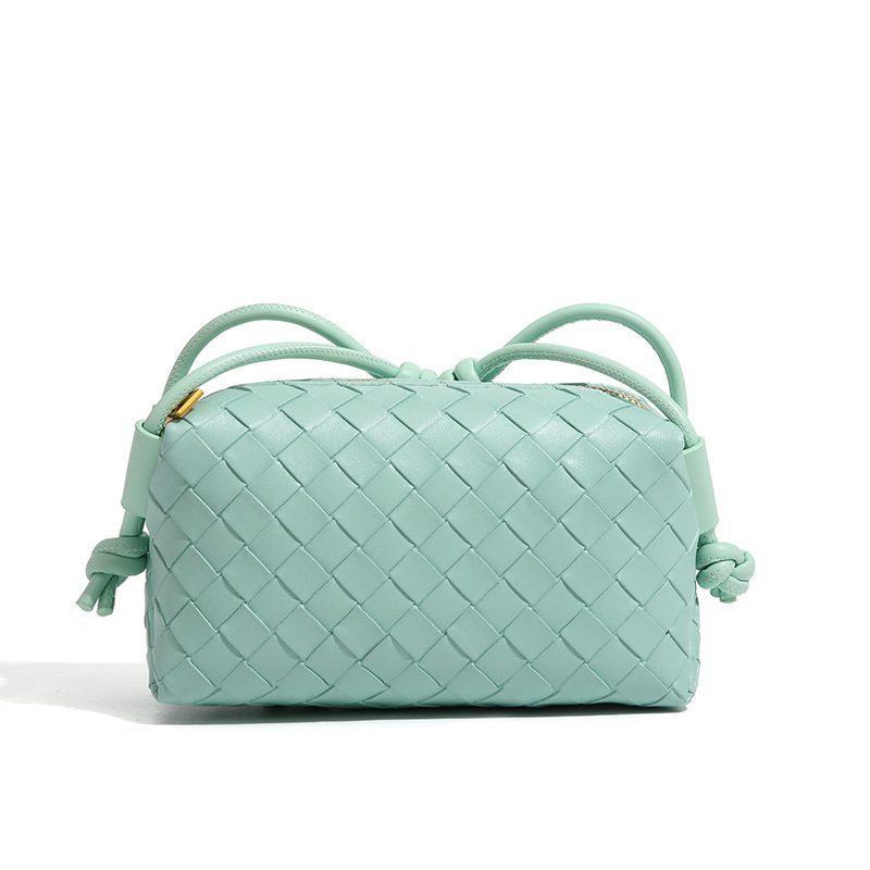 Embossed Woven Mini Square Crossbody Bag in Black — interior view