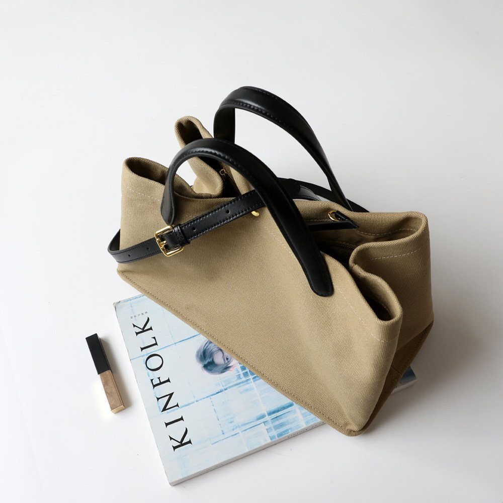 French-Style Genuine Leather Work Tote Bag in Black — back view