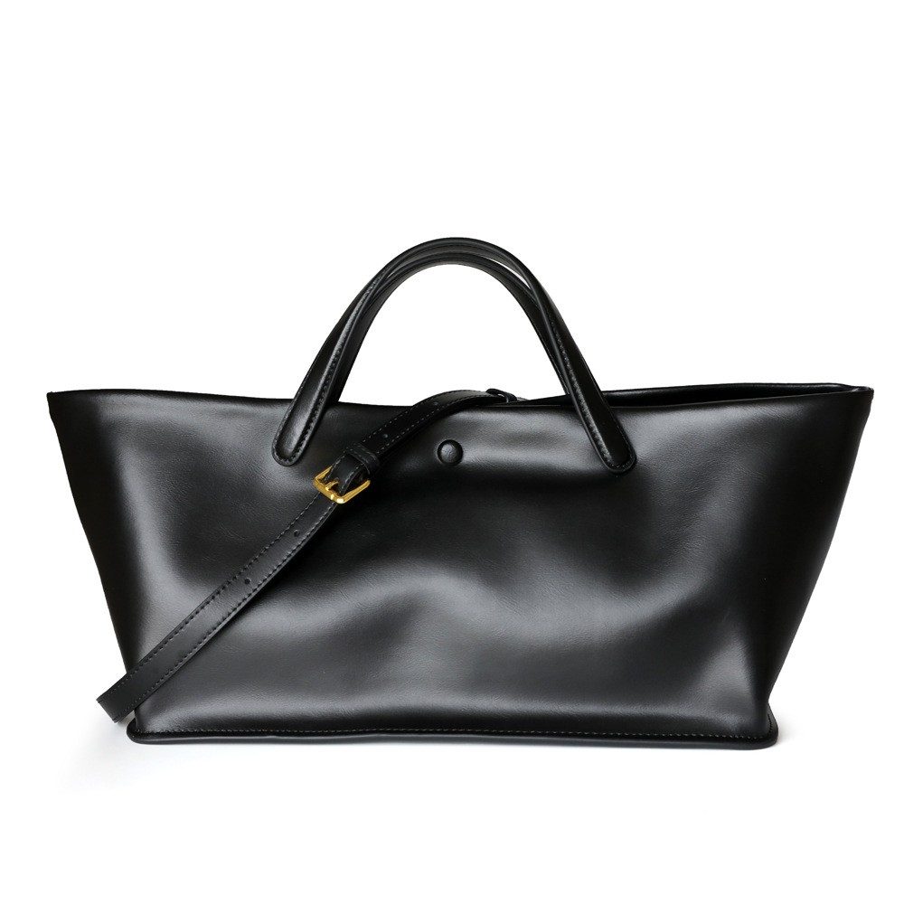 French-Style Genuine Leather Work Tote Bag in Black — packaging