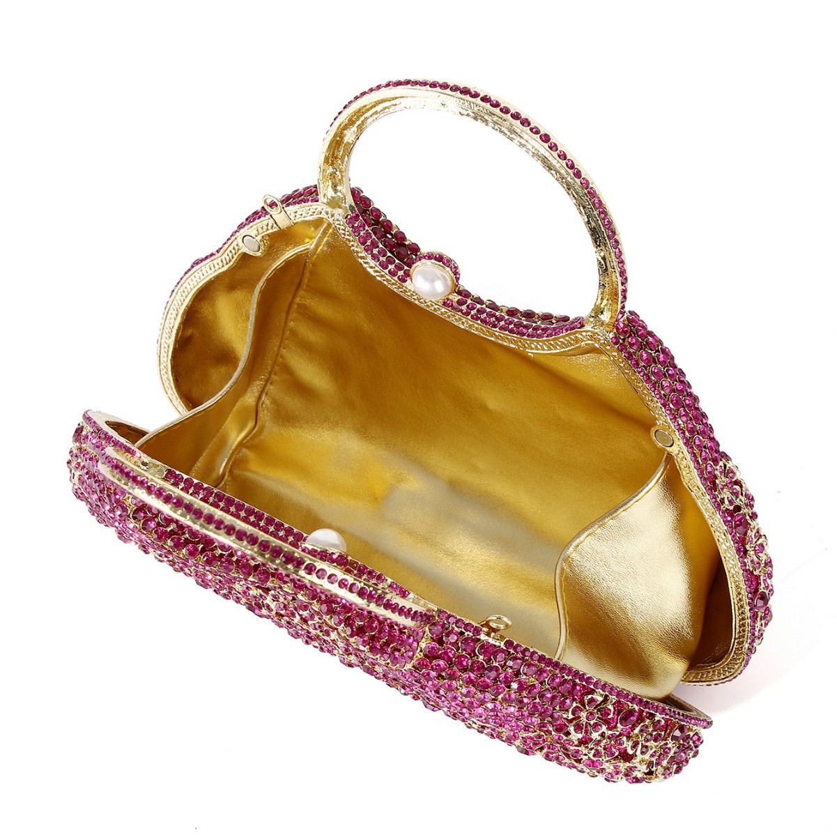 Full-Crystal Evening Clutch Bag in Magenta — interior view