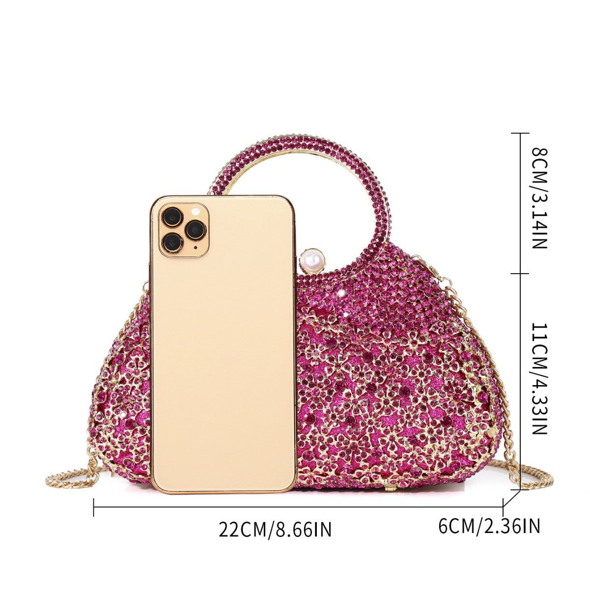 Full-Crystal Evening Clutch Bag in Magenta — detail close-up