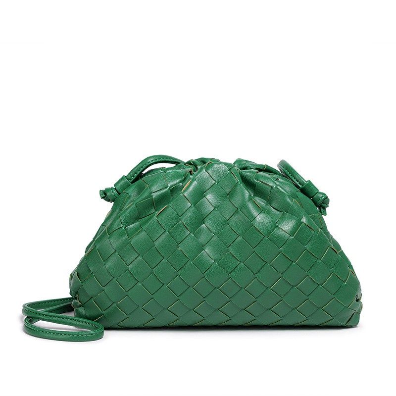 Handwoven Cloud Dumpling Crossbody Bag in Green — side angle