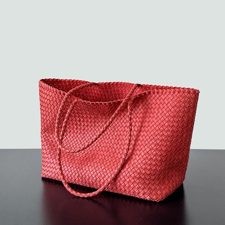 Handwoven Light-Luxury Tote Bag in Black + Bonus Pouch — back view