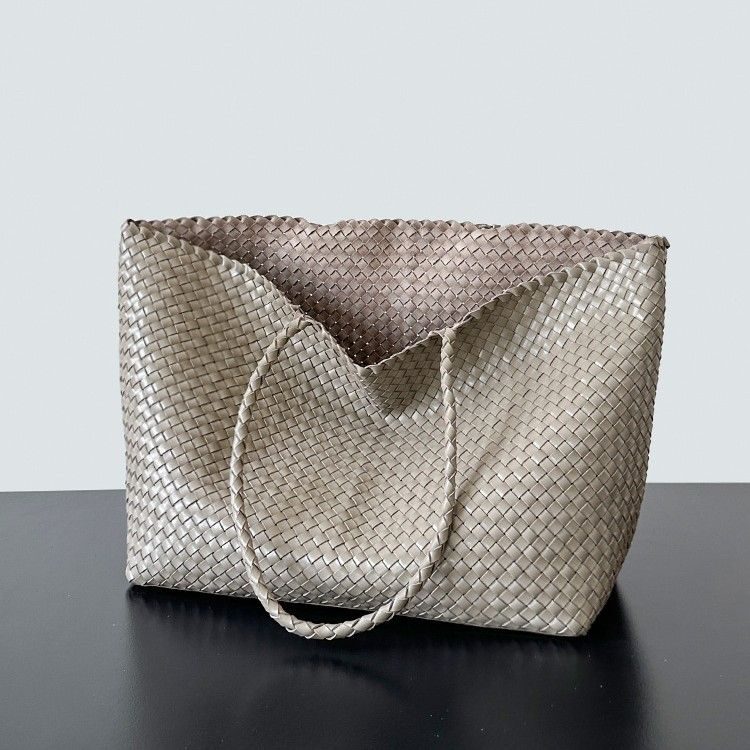 Handwoven Light-Luxury Tote Bag in Black + Bonus Pouch — interior view