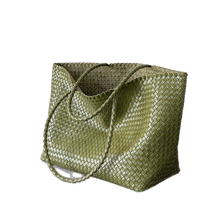 Handwoven Light-Luxury Tote Bag in Black + Bonus Pouch — detail close-up