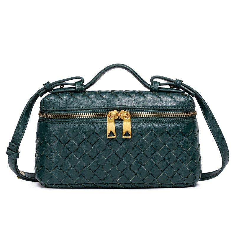 Handwoven Lunch Box Crossbody Bag in Black — side angle
