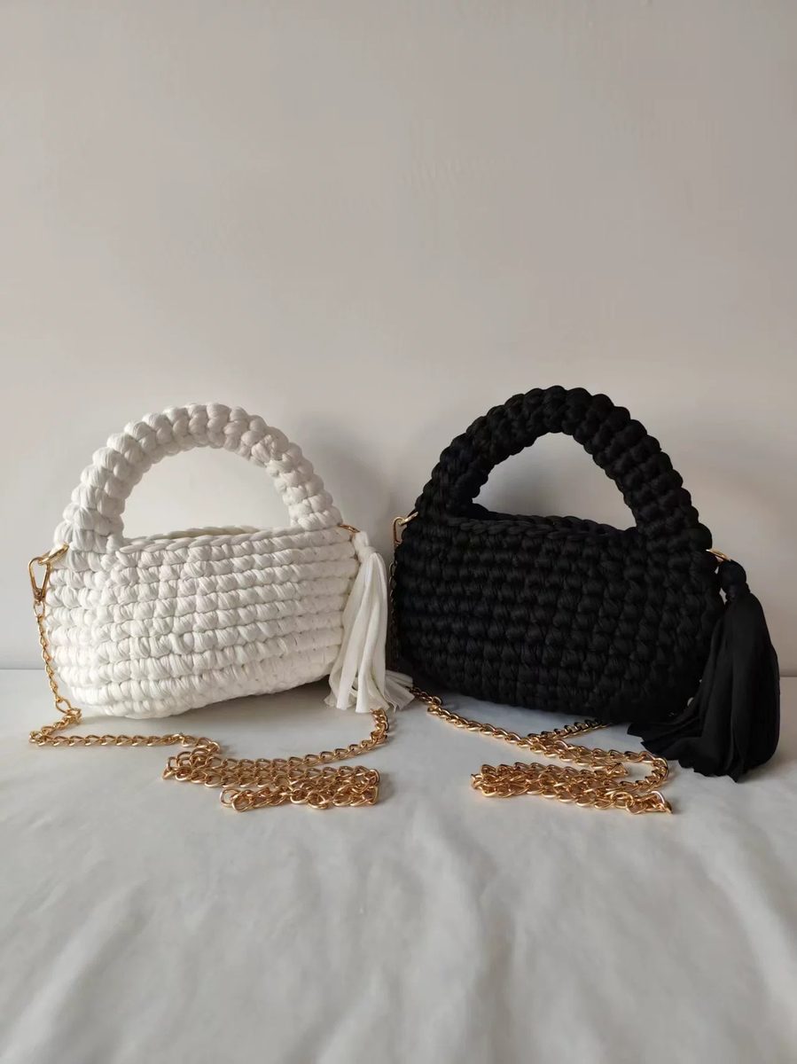 Handwoven Macaron Color-Block Tassel Bag in Macaron Color-Block — front view