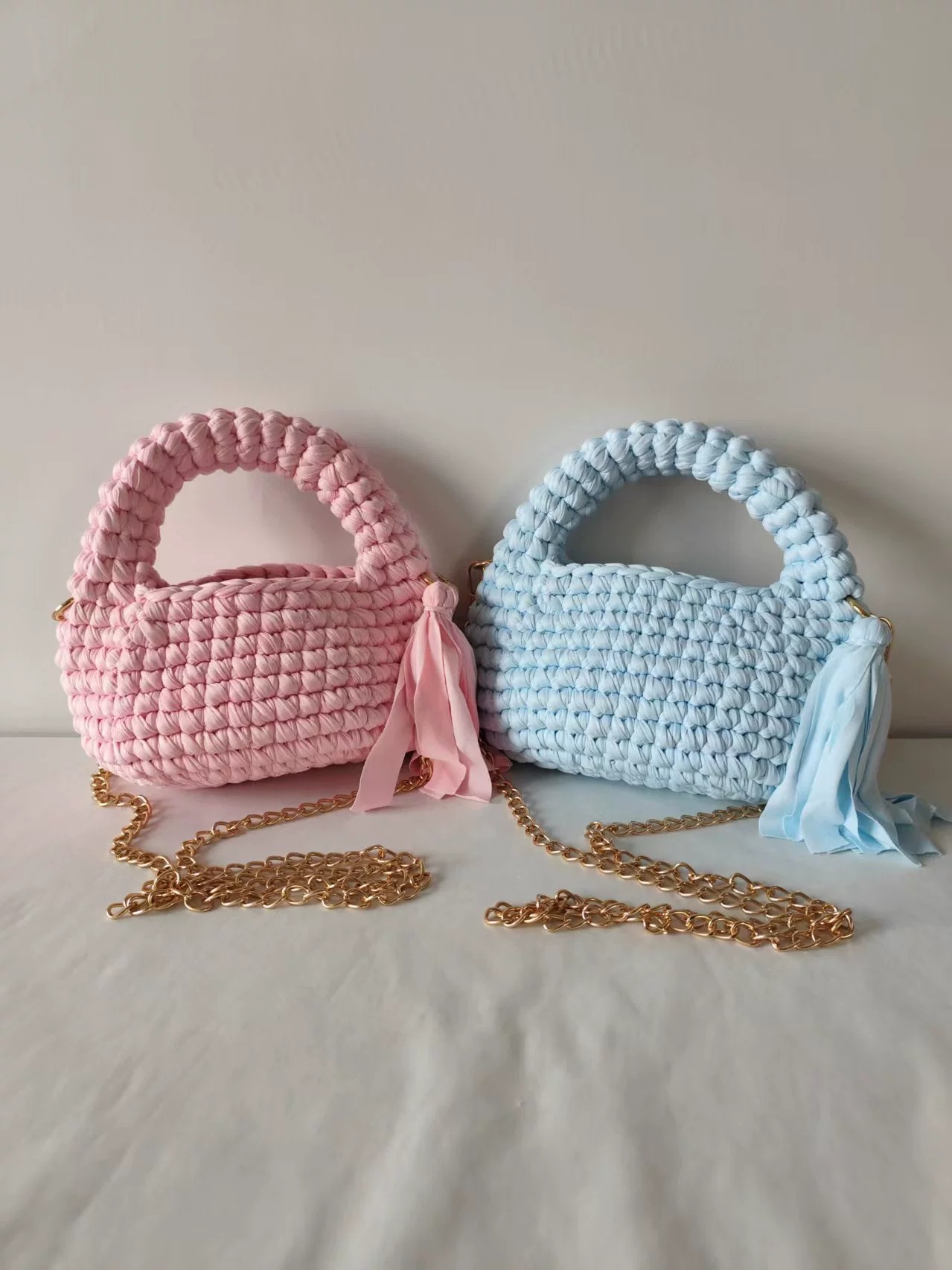Handwoven Macaron Color-Block Tassel Bag in Macaron Color-Block — back view