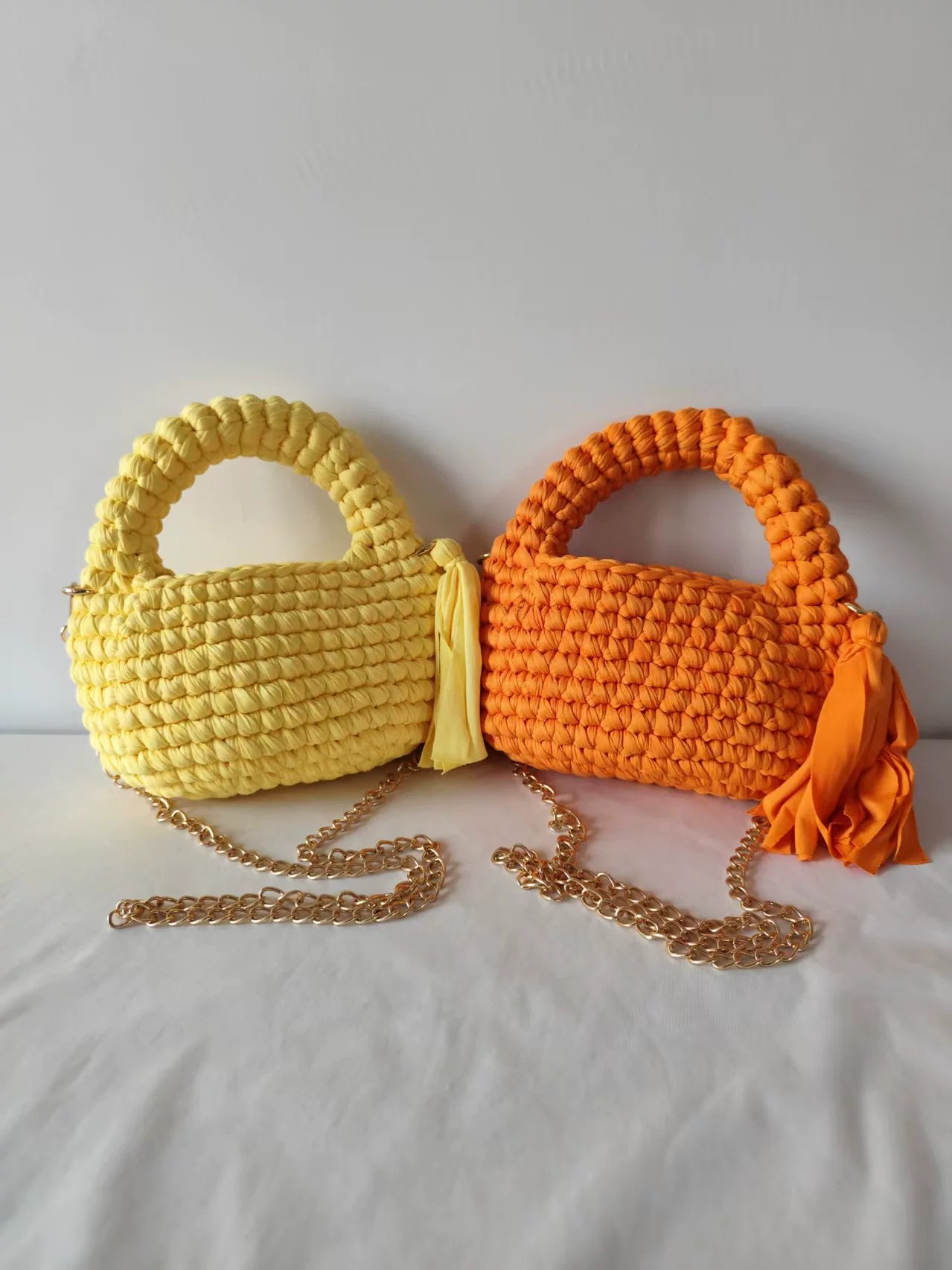Handwoven Macaron Color-Block Tassel Bag in Macaron Color-Block — interior view