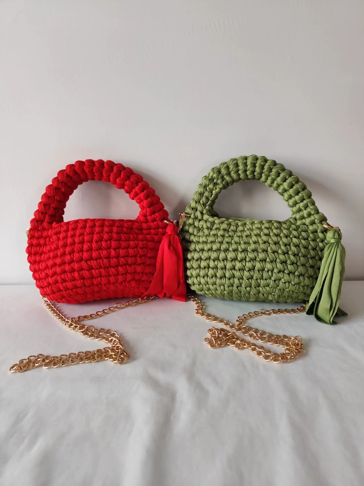 Handwoven Macaron Color-Block Tassel Bag in Macaron Color-Block — detail close-up