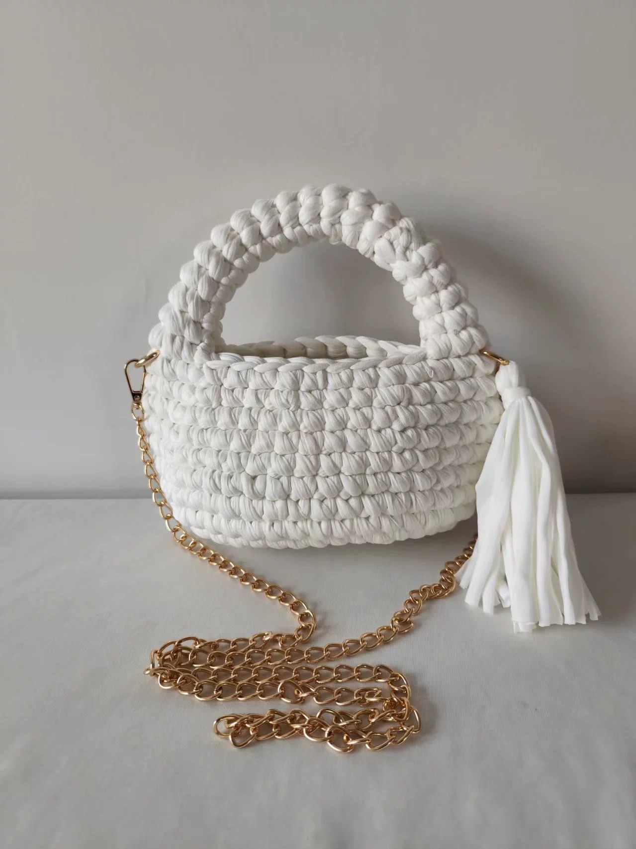 Handwoven Macaron Color-Block Tassel Bag in Macaron Color-Block — styling photo