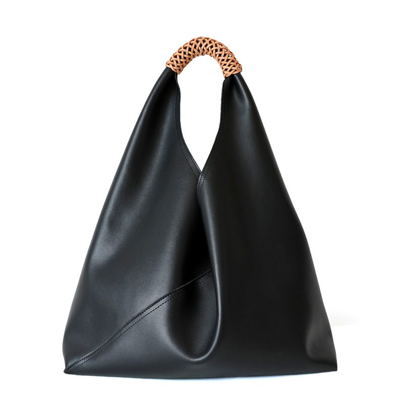 Hollow Woven Bag in Beige — back view