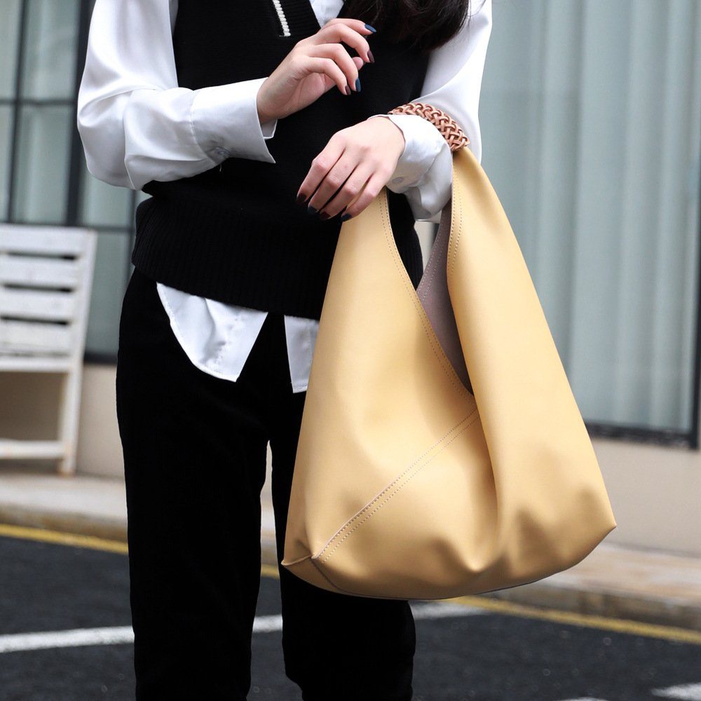 Hollow Woven Bag in Beige — interior view