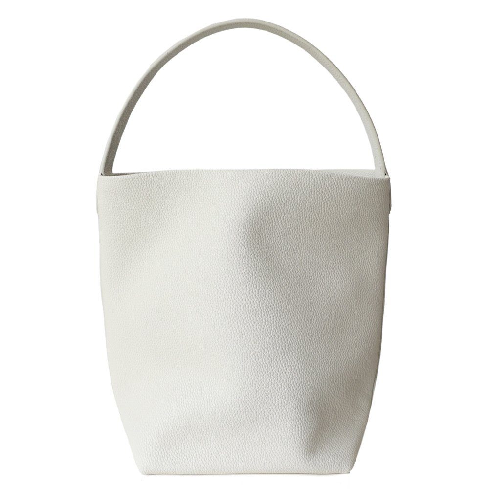 Japanese-Minimalist Leather Bucket Tote Bag in Black — styling photo