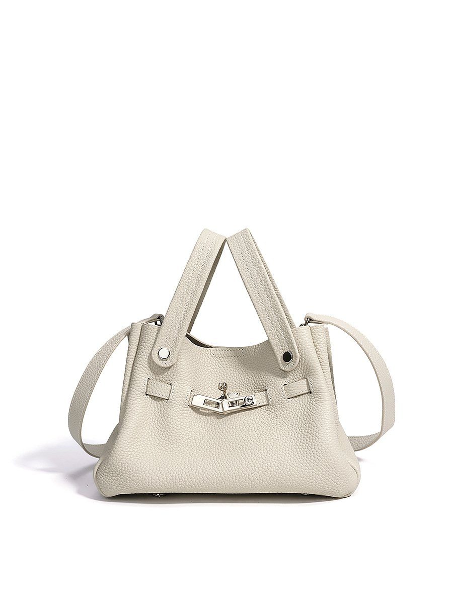 Leather Bucket Kelly-Style Crossbody Bag in Classic — detail close-up