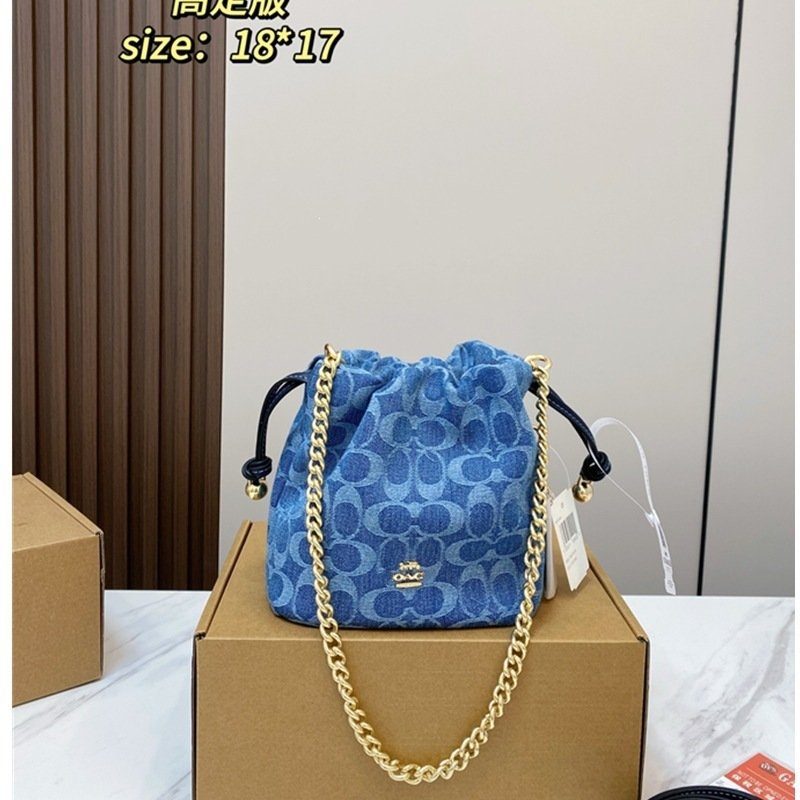 Leather Chain-Strap Bucket Crossbody Bag in Classic — side angle