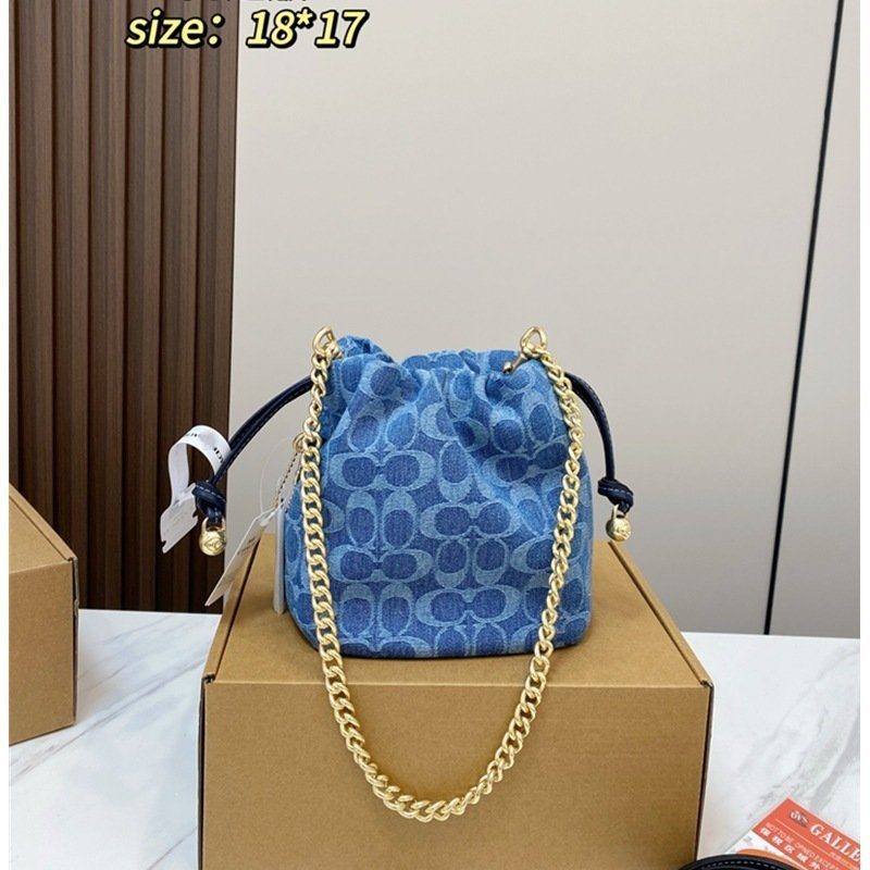 Leather Chain-Strap Bucket Crossbody Bag in Classic — interior view