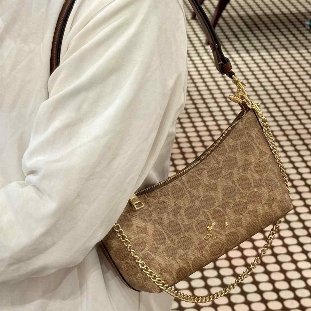 Leather Chain-Strap Underarm Crossbody Bag in Classic — side angle
