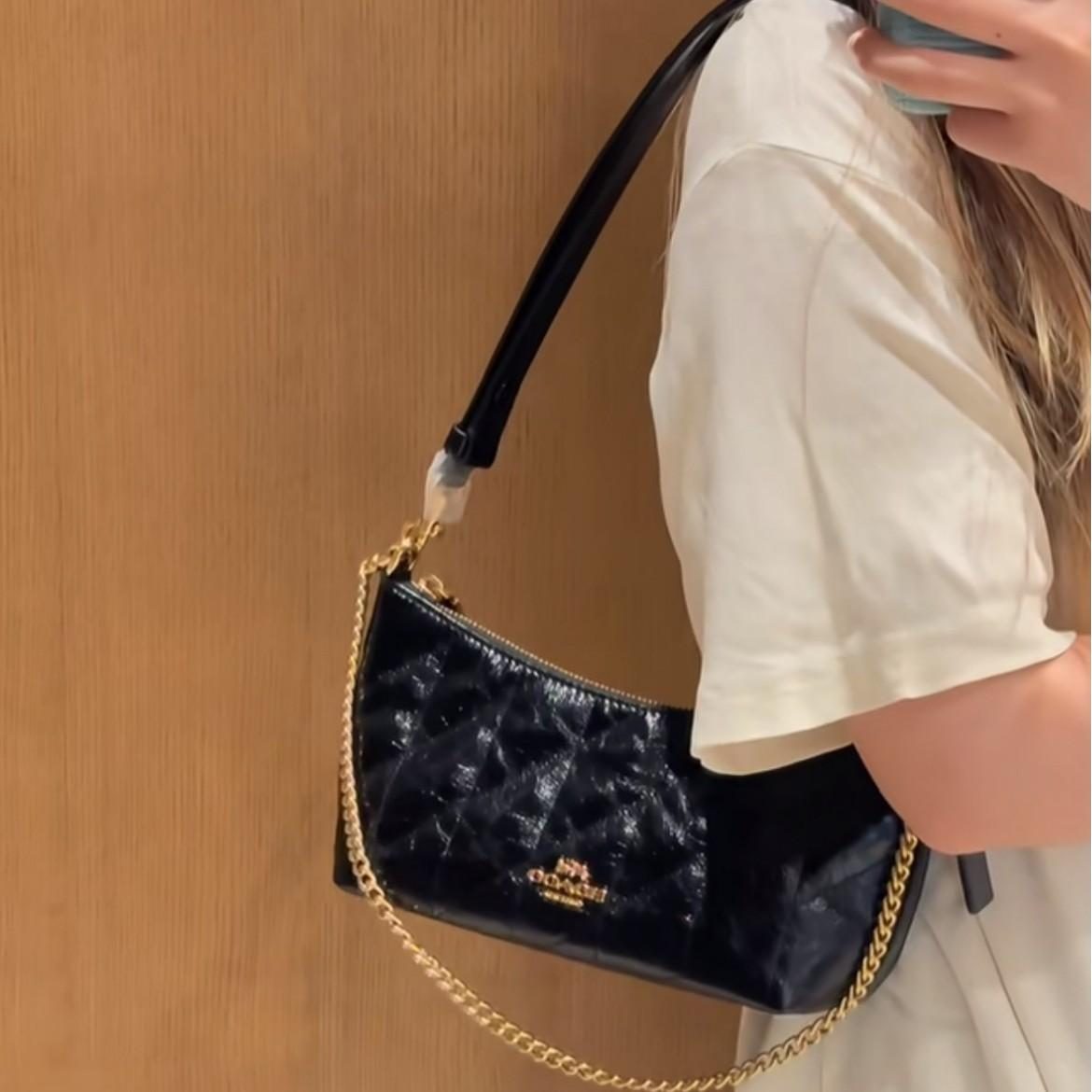 Leather Chain-Strap Underarm Crossbody Bag in Classic — back view