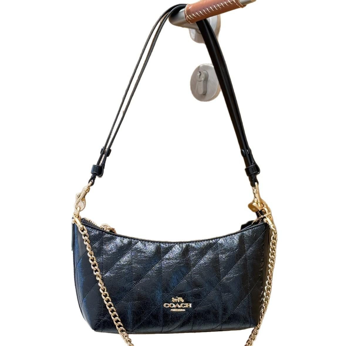 Leather Chain-Strap Underarm Crossbody Bag in Classic — detail close-up