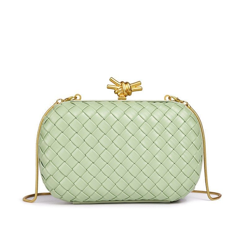 Light-Luxury Woven Chain Evening Box Bag in Black — front view