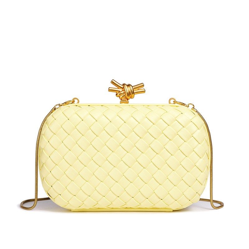 Light-Luxury Woven Chain Evening Box Bag in Black — back view
