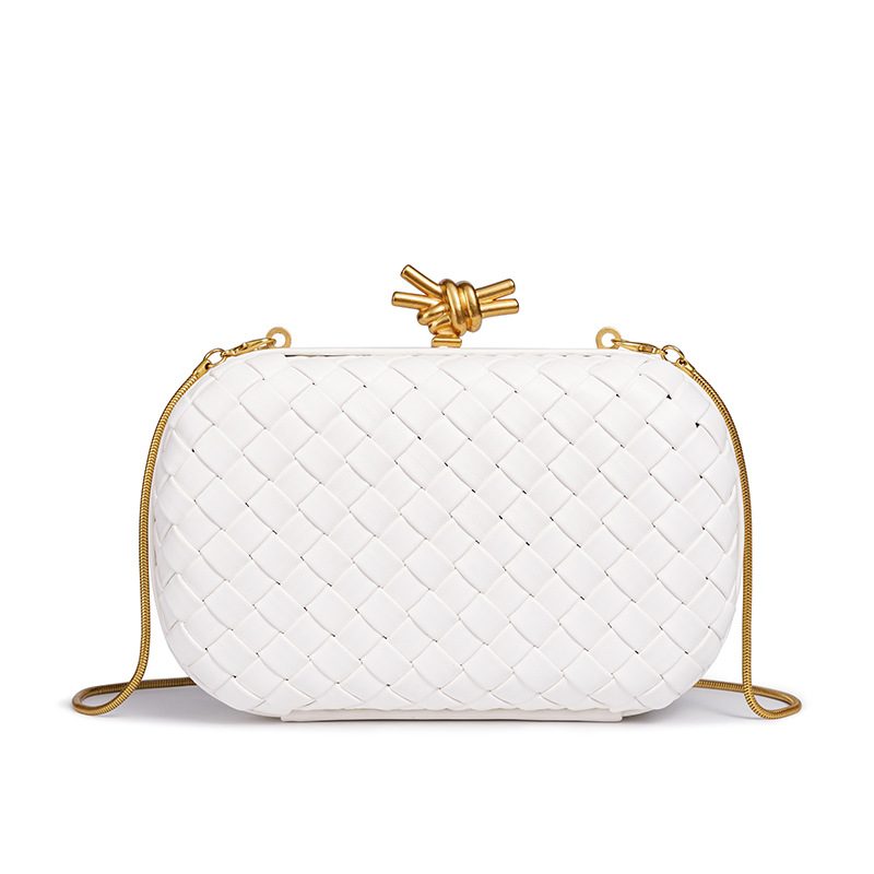 Light-Luxury Woven Chain Evening Box Bag in Black — interior view