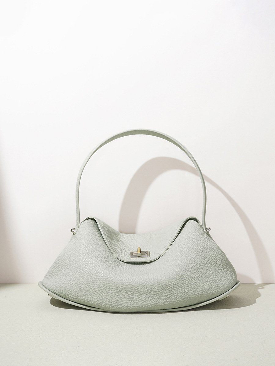 Lychee-Grain Genuine Leather Underarm Bag in Black — additional angle