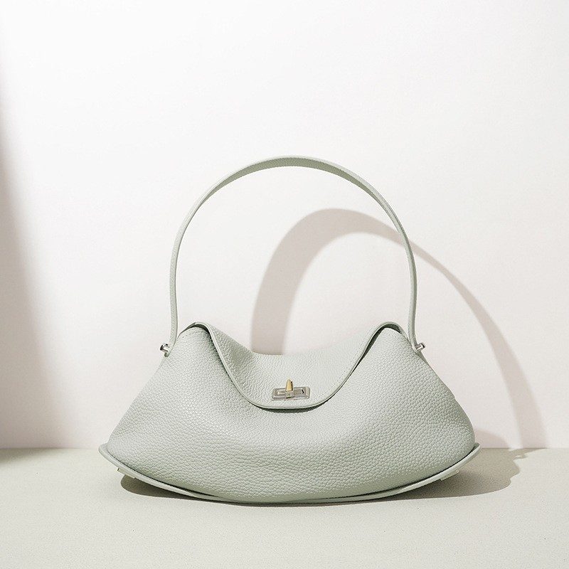 Lychee-Grain Genuine Leather Underarm Bag in Black — view 11