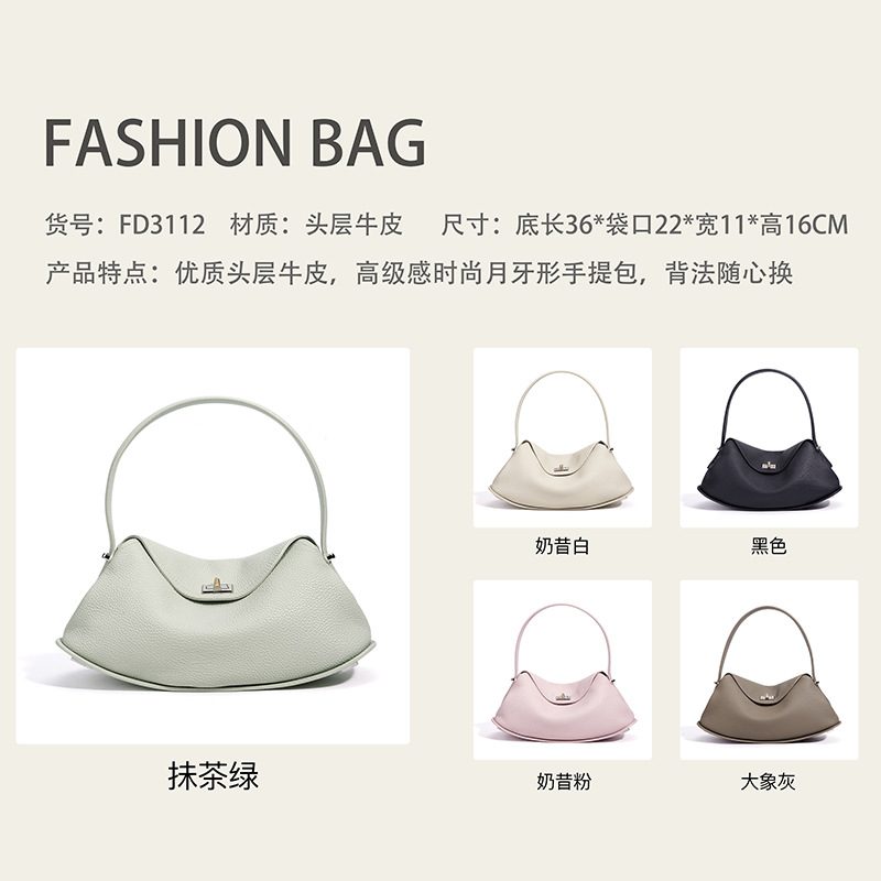 Lychee-Grain Genuine Leather Underarm Bag in Black — view 13