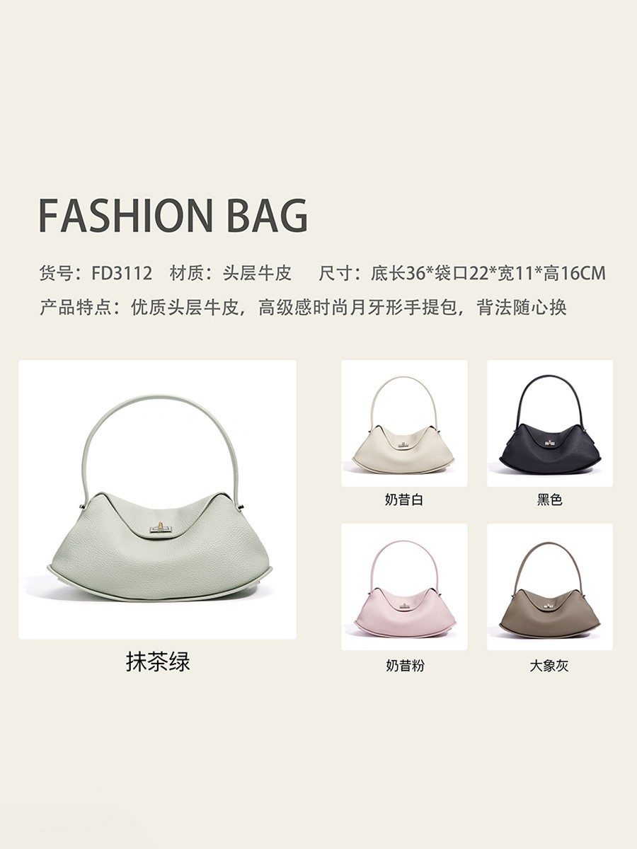 Lychee-Grain Genuine Leather Underarm Bag in Black — back view