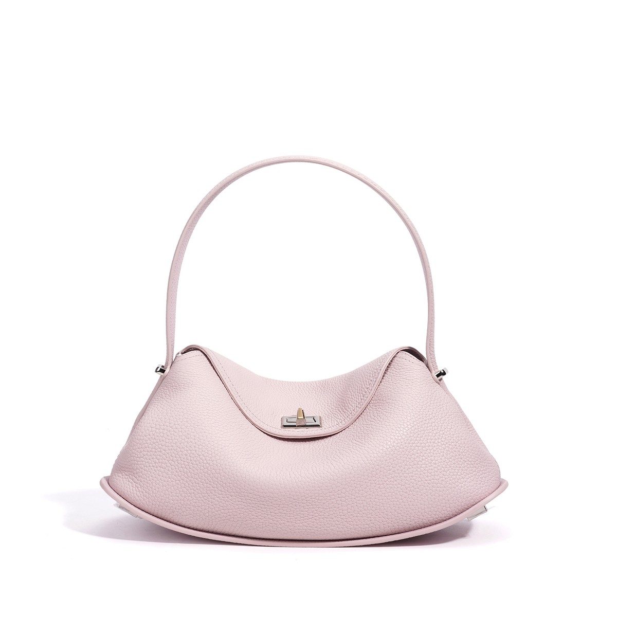 Lychee-Grain Genuine Leather Underarm Bag in Black — styling photo