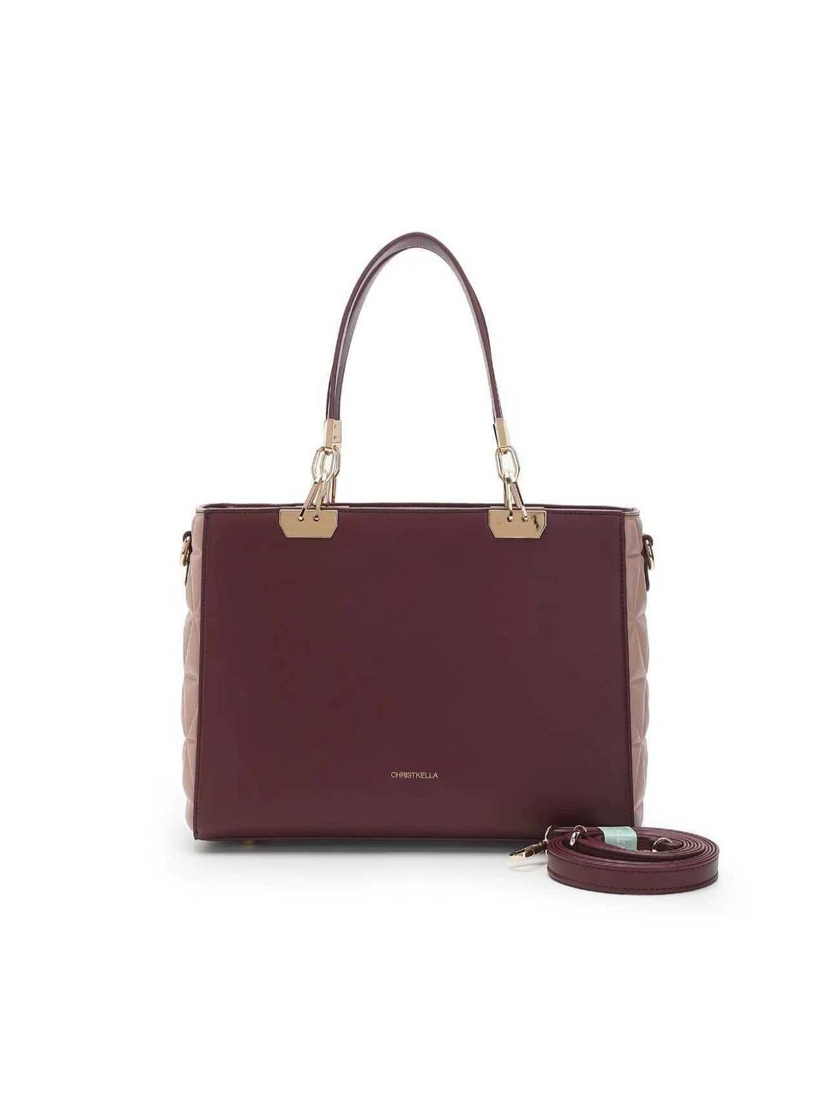 Macaron Patchwork Tote in Light Brown — back view