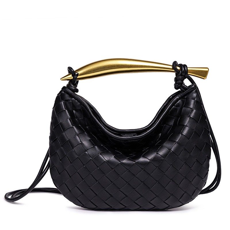 Mini Sardine Woven Crossbody Clutch in Black — side angle