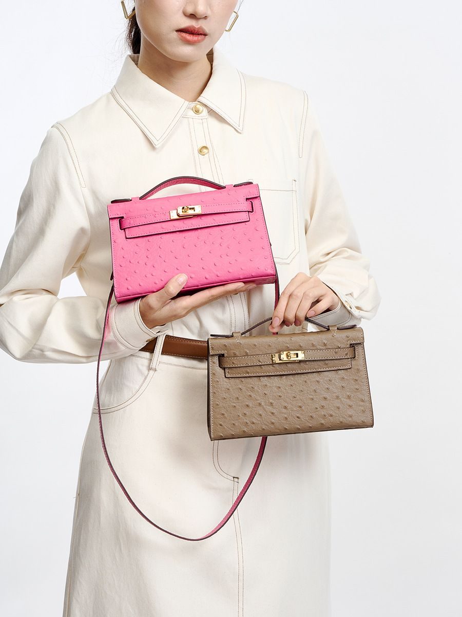 Ostrich-Embossed Top-Grain Leather Kelly Crossbody Bag — Crossbody Bags handbag